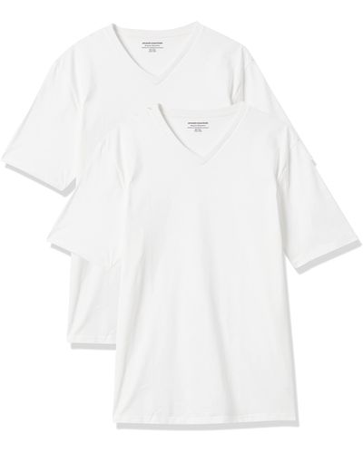 Amazon Essentials Lot de 2 t-shirts à col en V et coupe ample pour homme - Blanc