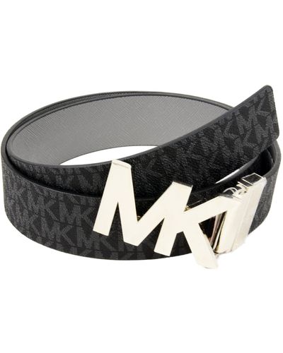Michael Kors Reversible Black/gray Belt Silver Mk Logo Size Medium - Metallic