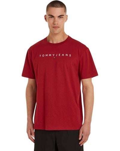 Tommy Hilfiger T-Shirt Kurzarm Regular Linear Logo Tee Rundhalsausschnitt - Rot