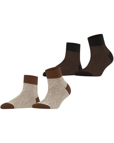 Esprit Cable Stitch 2-pack W Sso Cotton Patterned 2 Pairs Socks - Brown
