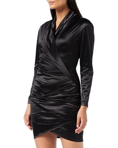 FIND Amazon Brand- Sexy Satin Long Sleeve Deep V Neck Wrap Club Mini Dresses Black