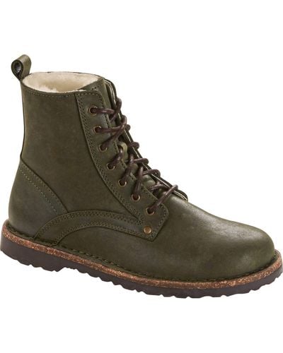 Birkenstock S Bryson Shearling Leather Lace Up Ankle Boots - Green