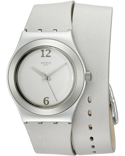 Swatch Analog Quarz Uhr mit Leder Armband YLS1033 - Mehrfarbig