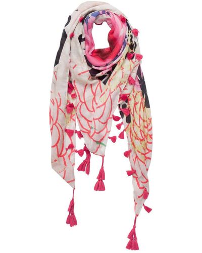Desigual Pompom Woven Scarf - Red