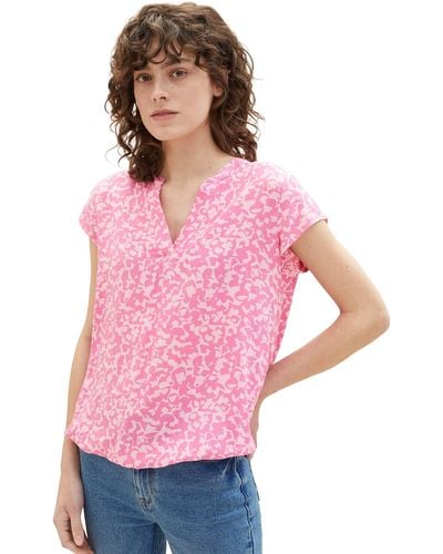 Tom Tailor Kurzarm-Bluse mit Muster - Pink