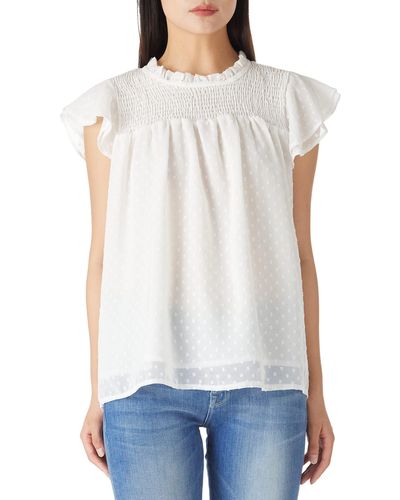 FIND Casual Swiss Dot T Shirts Ruffle Short Sleeve Blouse Tops - White
