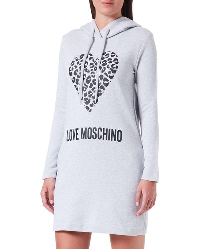 Love Moschino Regular Fit Long Sleeves With Hoodie in 100% Cotton Fleece Dress - Weiß