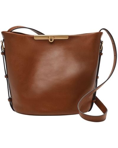 Fossil Penrose Leather Bucket Bag - Brown