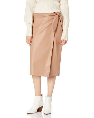 The Drop On Faux Leather Wrap Or Button Front Midi Skirt - Natural