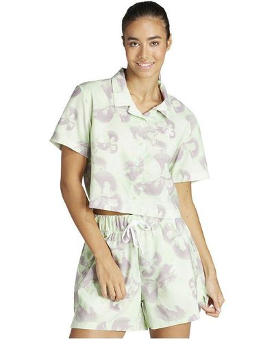 adidas Vrouwen Floral Graphic Cropped Geweven Polo Shirt - Wit