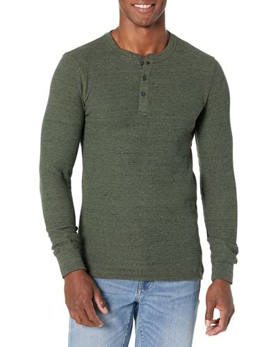 Amazon Essentials Regular-fit Long-sleeve Waffle Henley Shirt - Green