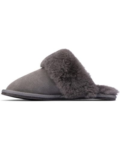 Clarks Warm Lux Suede Slippers In Grey Standard Fit Size 8 - Black