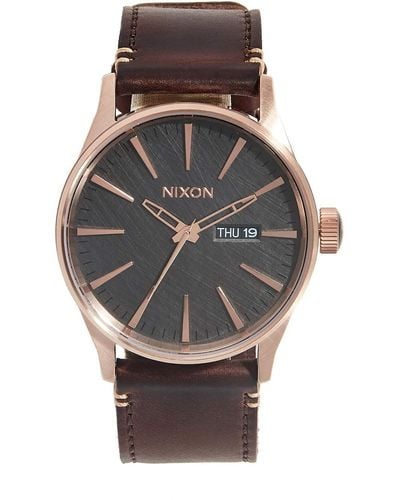 Nixon Analogue Quartz Watch With Leather Calfskin Strap – - Grey