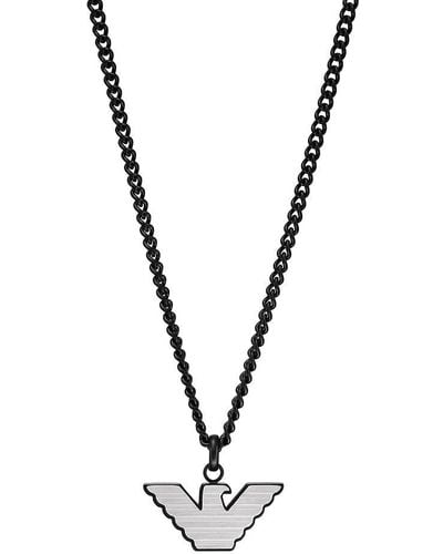 Emporio Armani Halskette für Männer Silberne und schwarze Edelstahl-Anhänger-Halskette - Mettallic