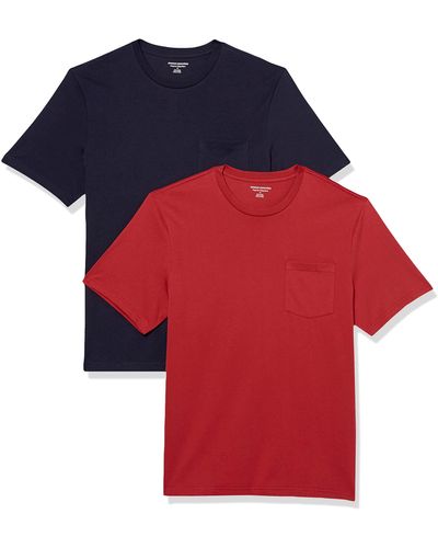 Amazon Essentials Camiseta de ga Corta con Bolsillo - Rojo