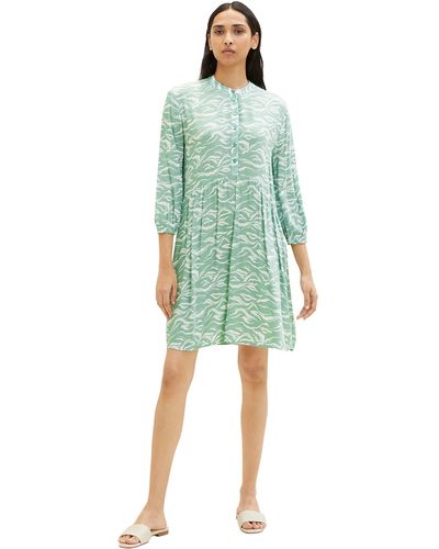 Tom Tailor 1035862 Kleid mit Muster & Knopfleiste - Grün