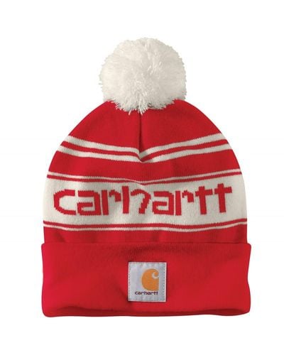 Carhartt Strickmütze mit Bommel und Logo Beanie-Mütze - Rot