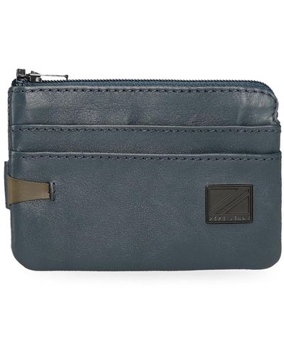 Pepe Jeans Marshal Purse With Card Holder Blue 11 X 7 X 1.5 Cm Leather