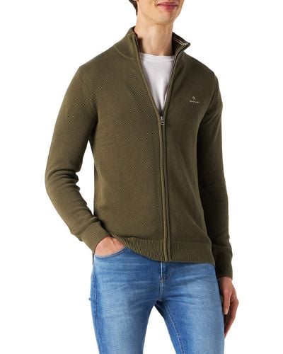 GANT Cotton Pique Zip Cardigan Strickjacke - Grün