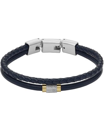 Fossil All Stacked Up Navy Leather Multi-strand Bracelet - Blue
