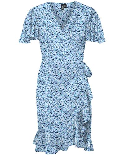 Vero Moda Vmemma Henna SS Short Wrap Dress Wvn Ga Vestito - Blu