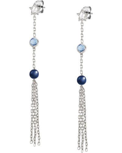 Nomination | Boucles d'oreilles Collection Bella – Fermoir poussette – Argent 925 – Pendentif avec oxydes et une perle – Fabriquées - Blanc