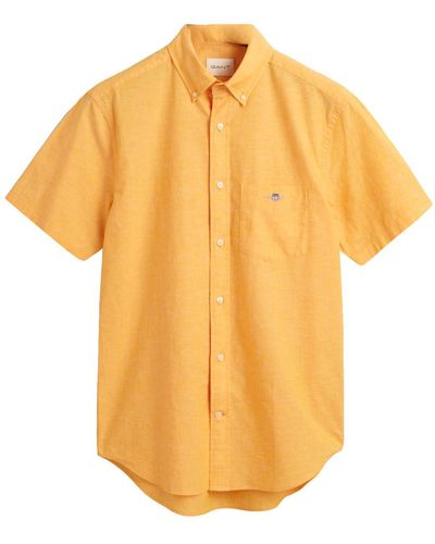 GANT Reg Cotton Linen Ss Shirt - Yellow