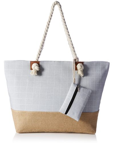 HIKARO Grand sac de plage hydrofuge avec fermeture à glissière Motif à carreaux gris - Blanc