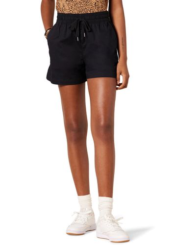 Amazon Essentials Pantalón Corto y Holgado de Talle Medio sin Cierre y de algodón elástico Mujer - Negro