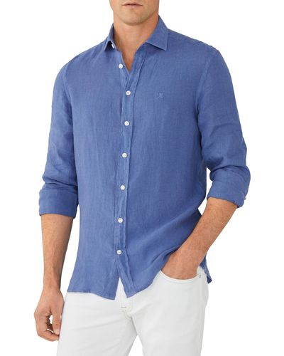 Hackett Hackett Garment Dye Linen Long Sleeve Shirt S - Blue