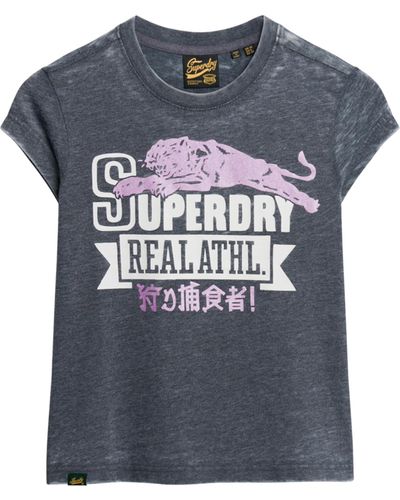 Superdry Varsity T-Shirt in Ausbrenneroptik Finster Marineblau 36 - Grau