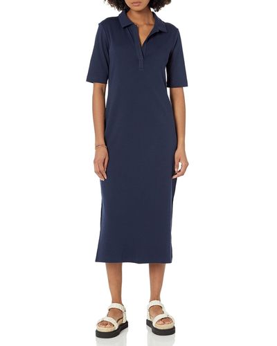 Amazon Essentials Organic Cotton Jersey Short-sleeved Midi Polo Dress - Blue