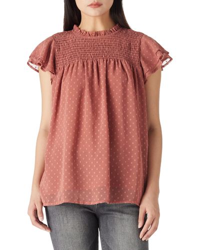 FIND Casual Swiss Dot T Shirts Ruffle Short Sleeve Blouse Tops - Red