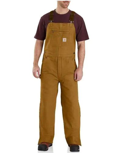 Carhartt Quilt Lined Washed Duck Bib Overalls - Brown