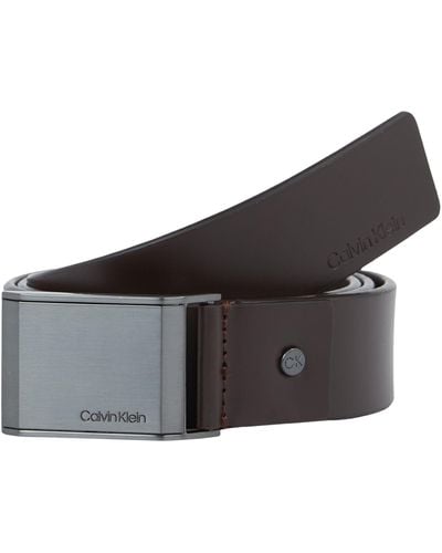 Calvin Klein Hombre Cinturón Beveled Plaque 3,5 cm Cinturón de piel - Negro