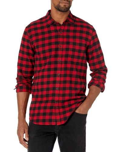 Amazon Essentials Slim-fit Long-sleeved Plaid Flannel Shirt - Red