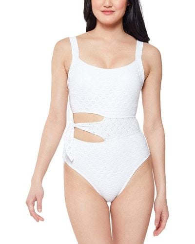 Jessica Simpson Standard One Piece Swimsuit Bathing Suit Asymmetric - White