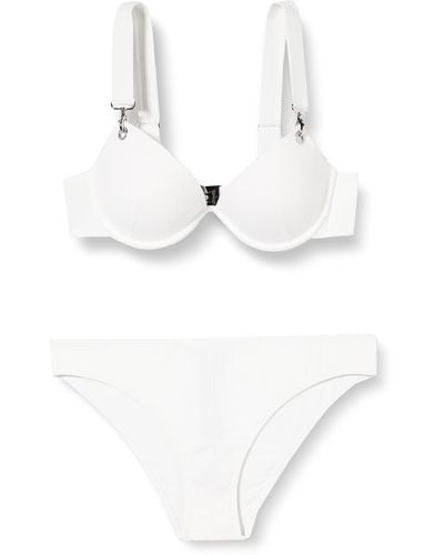 Emporio Armani Dot Foil Lycra Sculpture Bra and Brief Bikini Set - Weiß