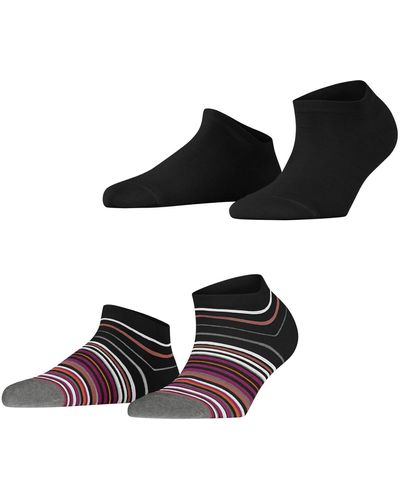 Esprit Multi Stripe 2-pack Trainer Socks Breathable Organic Cotton Low-cut Ankle Length Plain 2 Pairs - Black