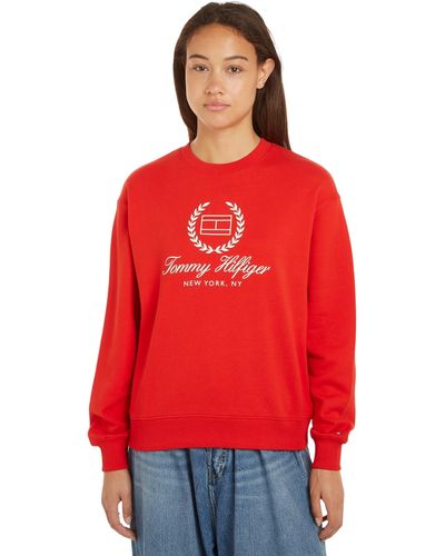 Tommy Hilfiger Reg Flag Script Cnk Swtshrt Ww0ww41758 Heavyweight Sweatshirts - Red