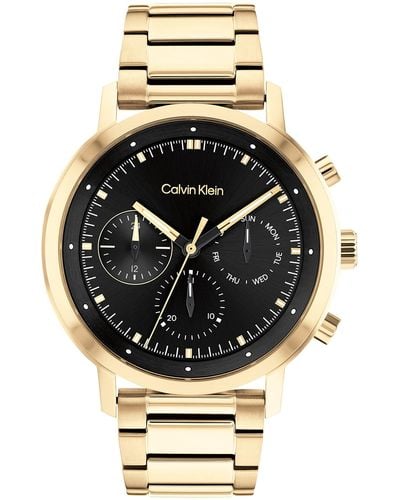 Calvin Klein Montre Analogique Multifunction à Quartz pour avec Bracelet en Acier Inoxydable doré - 25200065 - Noir