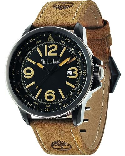 Timberland Caswell Quartz Watch With Black Dial Analogue Display And Brown Leather Strap 14247jsbu/02
