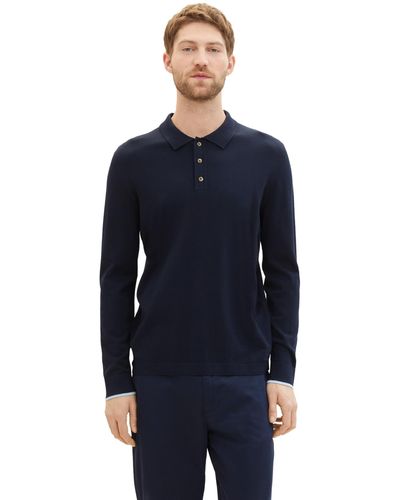 Tom Tailor Strick-Poloshirt mit langen Ärmeln - Blau