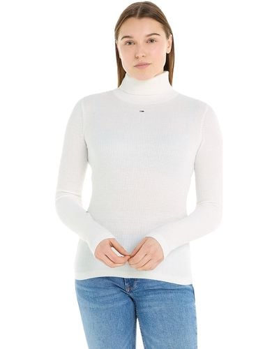 Tommy Hilfiger Pullover Donna Essential Collo Alto - Bianco