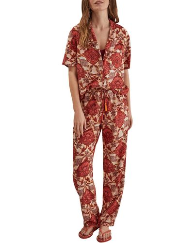 Women'secret Pijama Camisero Largo Juego - Rojo