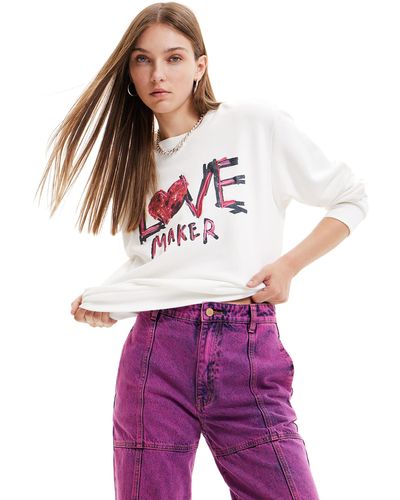 Desigual Maker 1000 White Sweater - Paars
