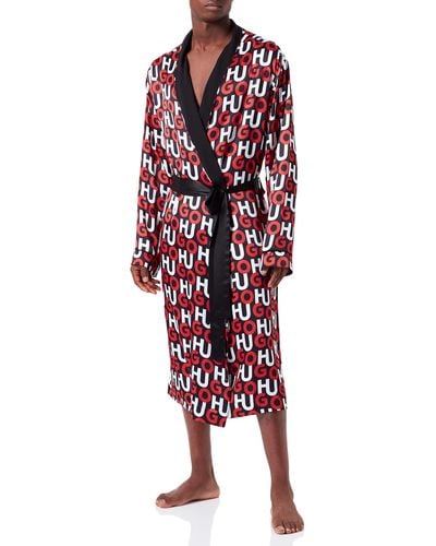 HUGO S Monogram Nightgown Belted Dressing Gown With Stacked Logos - Red