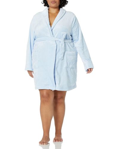 Amazon Essentials Mid-Length Plush Robe Bathrobes - Bleu