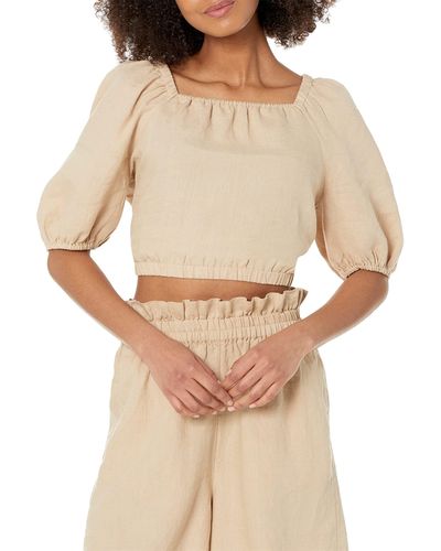 The Drop Evelyn Cropped Square Neck Bubble Top - Natural