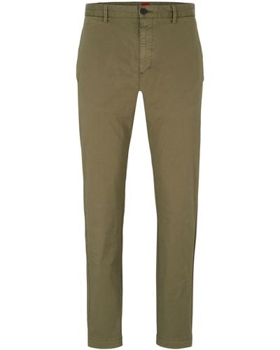HUGO Chinohose Slim-Fit Hose aus Stretch-Gabardine - Grün